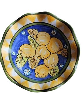 Hand-Painted Ceramic Fruit Decorative Plate - Yellow and Blue